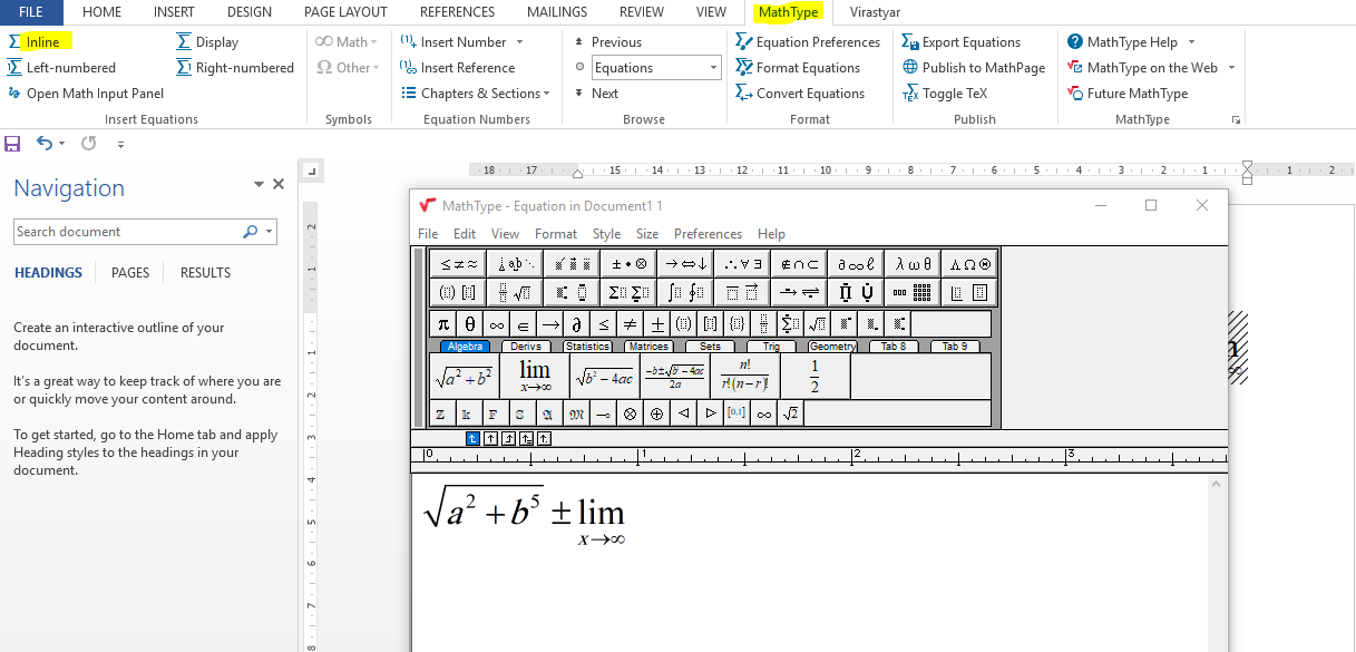 آموزش فرمول نویسی در math type